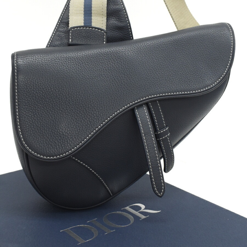 Christian Dior Saddle Bag Shoulder Crossbody Navy Blue Leather